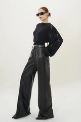 Urban Elegance Wide-Leg Leather Pants  Bold and Sleek Statement