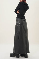 Midnight Edge Zipper Leather Skirt