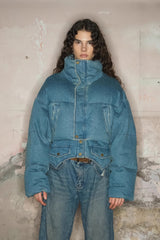 Cropped Denim Down Puffer Jacket