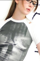 Illusion Mesh Print Slim T-Shirt