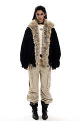 Feral City Fur-Collar Jacket - Black