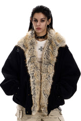 Feral City Fur-Collar Jacket - Black