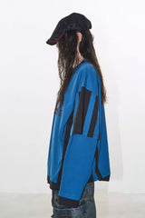 Bold Two-Tone Striped Jersey with Layered Effect-BLUE