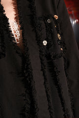 Frayed Detail Wilderness Coat with Beaded Buttons