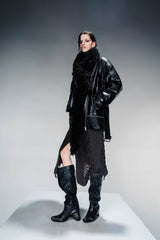 Versatile Luxe Quilted Leather Jacket with Removable Fur Accent-Black