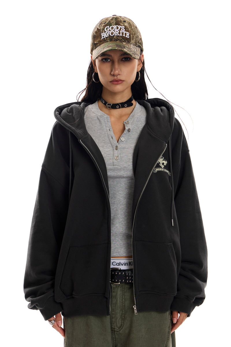 Gothic Emblem Oversized Zip Hoodie