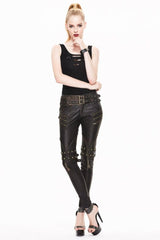 Rivet Strap Embellished Leather Pants  Rock Fashion Statement