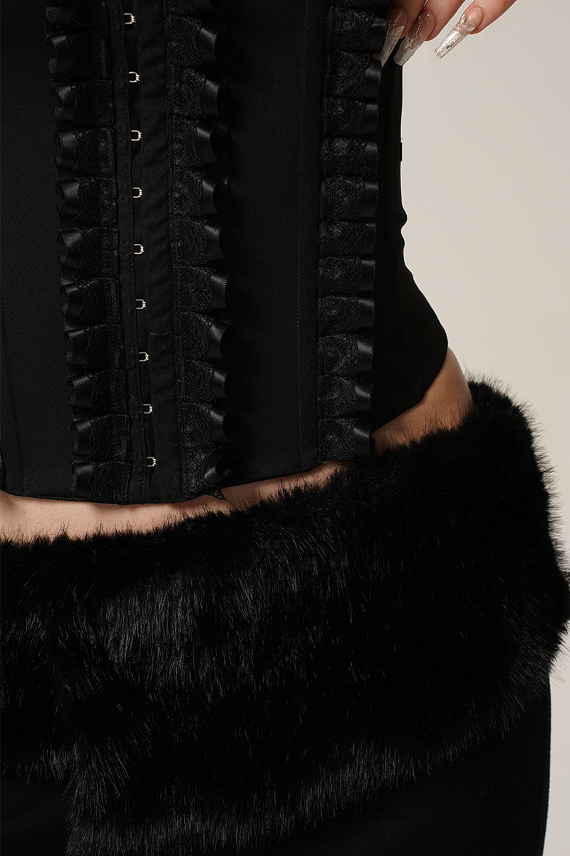 Velvet Edge Corset & Fur-Trim Flare Pants Set