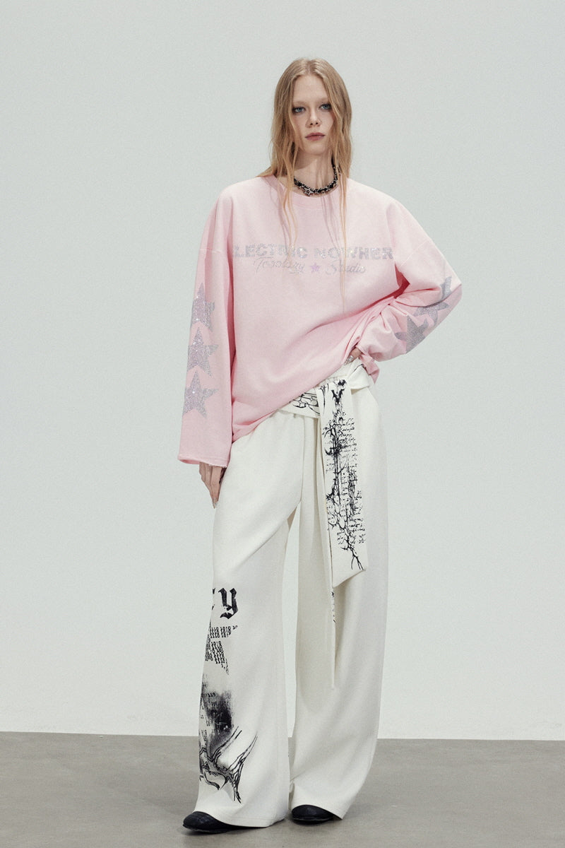 Graphic Tie Wide Sweatpants - White