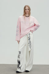 Graphic Tie Wide Sweatpants - White