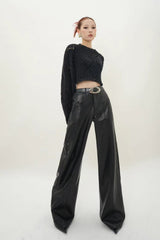 Urban Elegance Wide-Leg Leather Pants  Bold and Sleek Statement