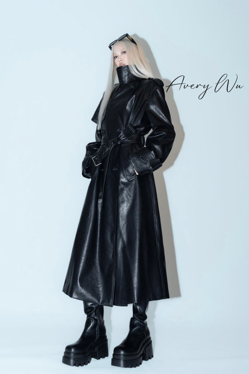 Fierce Noir | Timeless Rebel Long Leather Trench Coat