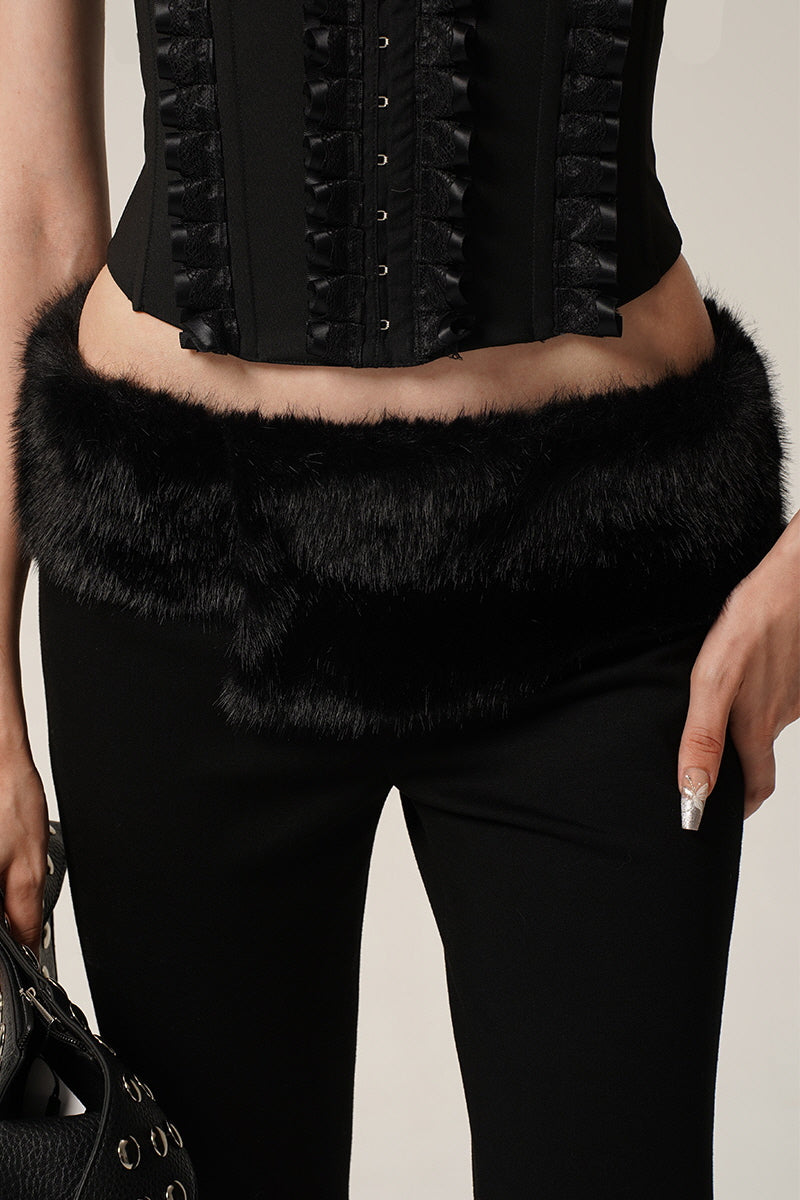 Velvet Edge Corset & Fur-Trim Flare Pants Set