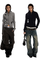 Cross-Stitch Slim Zip Knit Jacket