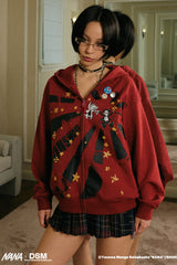 NANA Starburst Graphic Zip-Up Hoodie - Red