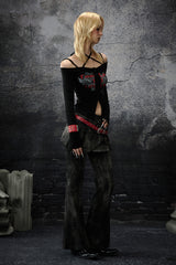 Washed Layered Panel Flare Pants