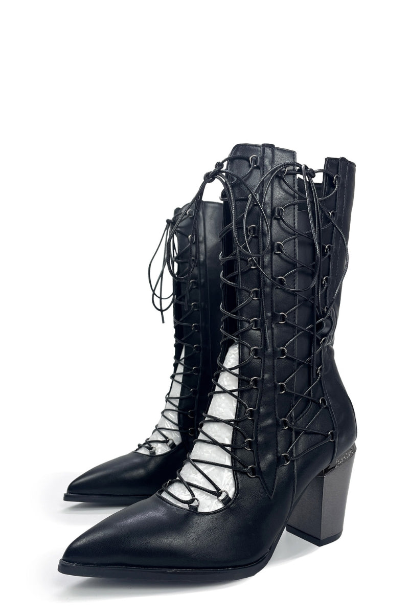 Midnight Lace-Up Heeled Boots