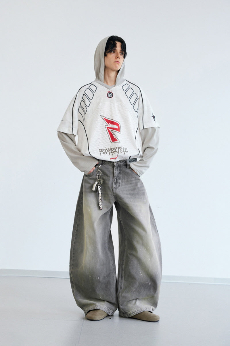 Vintage Grey Wide-Leg Denim Pants