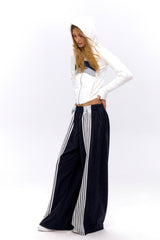 Wide-Leg Stripe Panel Pants