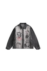 Target Locked Distressed Graphic Denim Jacket