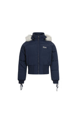 Frostbound Lace-Up Cropped Puffer Jacket - Navy