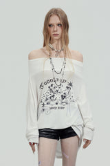 Graphic Off-Shoulder Loose Top