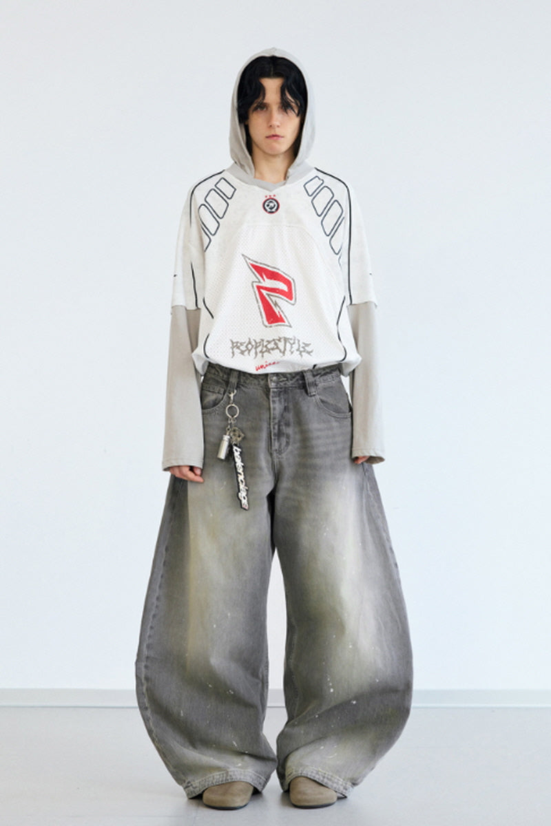 Vintage Grey Wide-Leg Denim Pants