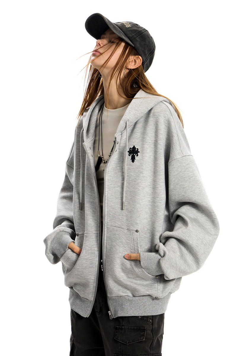 Cross Emblem Oversize Hoodie - Gray