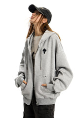 Cross Emblem Oversize Hoodie - Gray