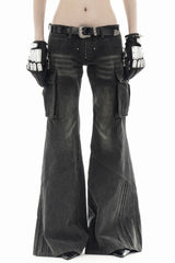 Industrial Edge Low-Rise Flare Cargo Pants