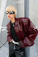 Crimson Edge Oversized Biker Jacket