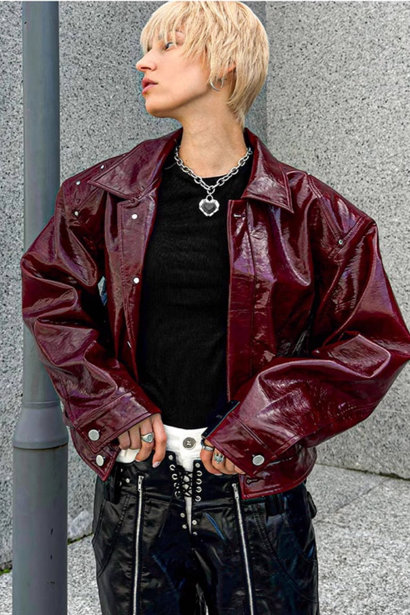 Crimson Edge Oversized Biker Jacket