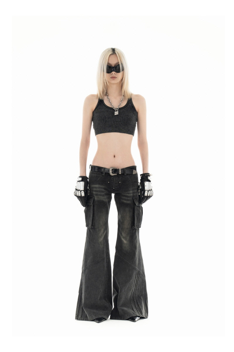 Industrial Edge Low-Rise Flare Cargo Pants