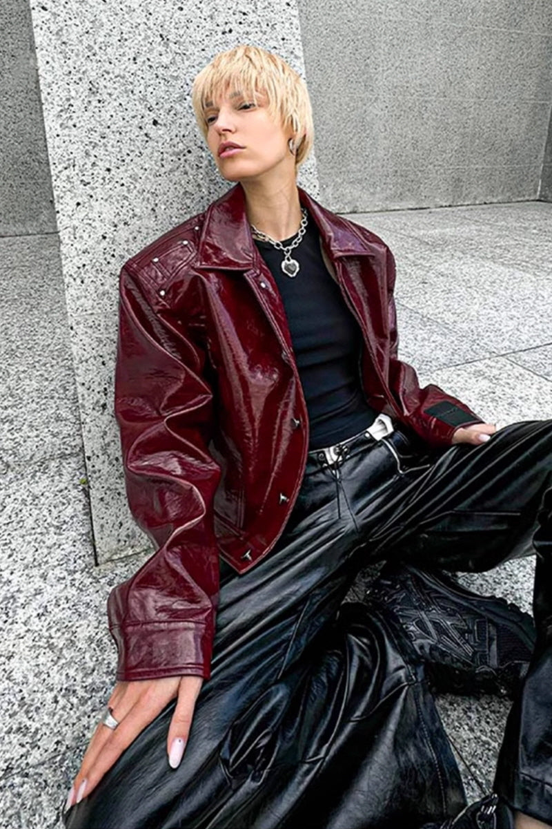 Crimson Edge Oversized Biker Jacket