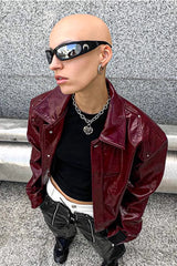 Crimson Edge Oversized Biker Jacket