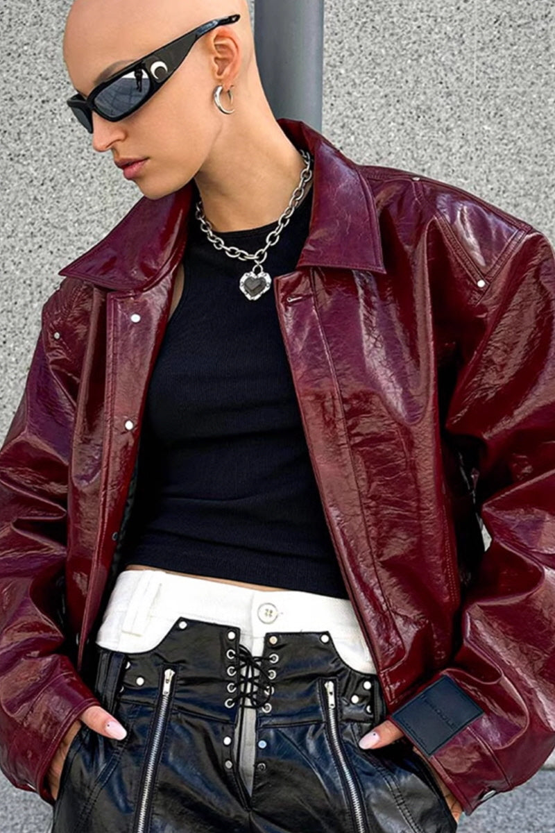 Crimson Edge Oversized Biker Jacket