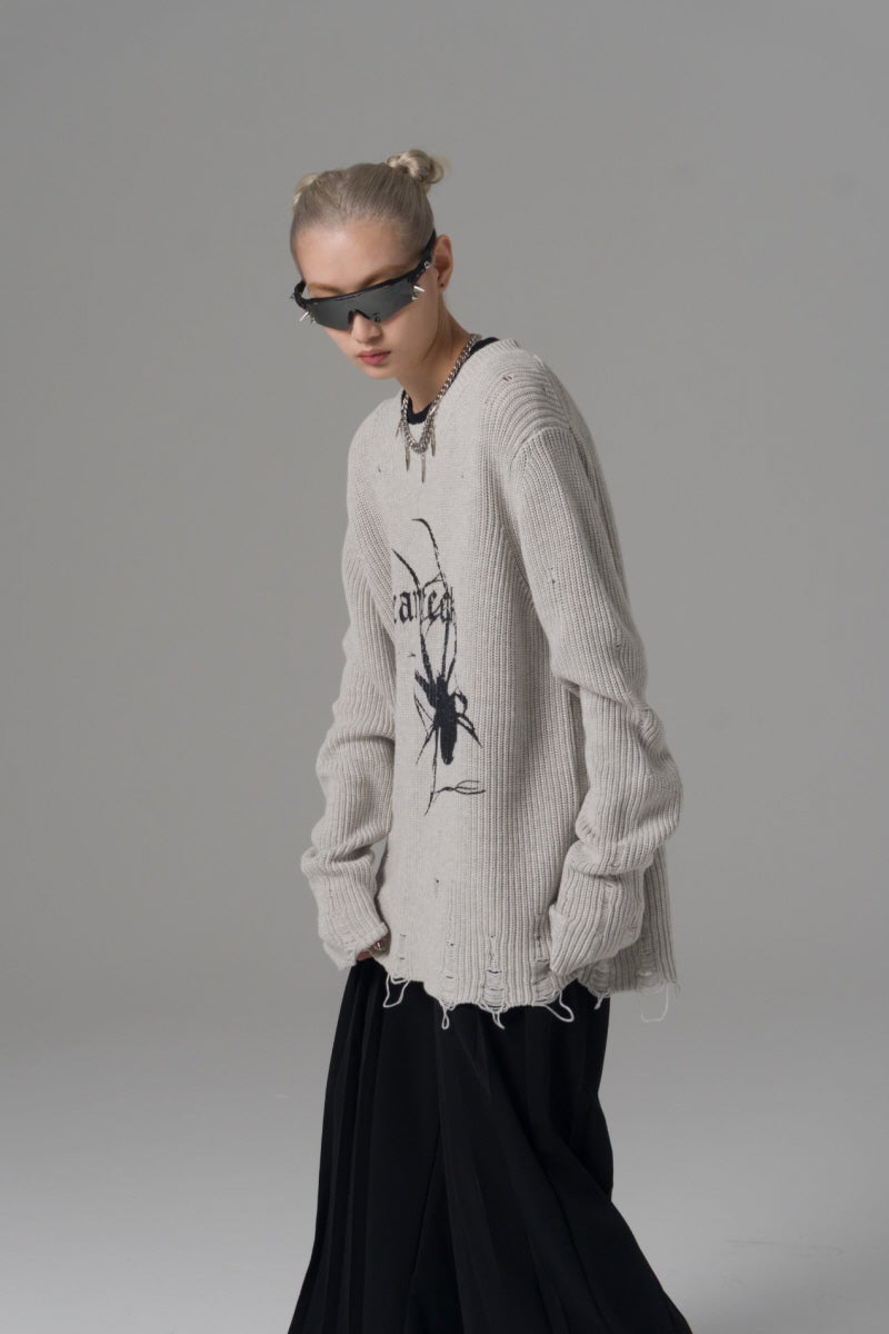 Arachnid Rebel Distressed Knit Sweater