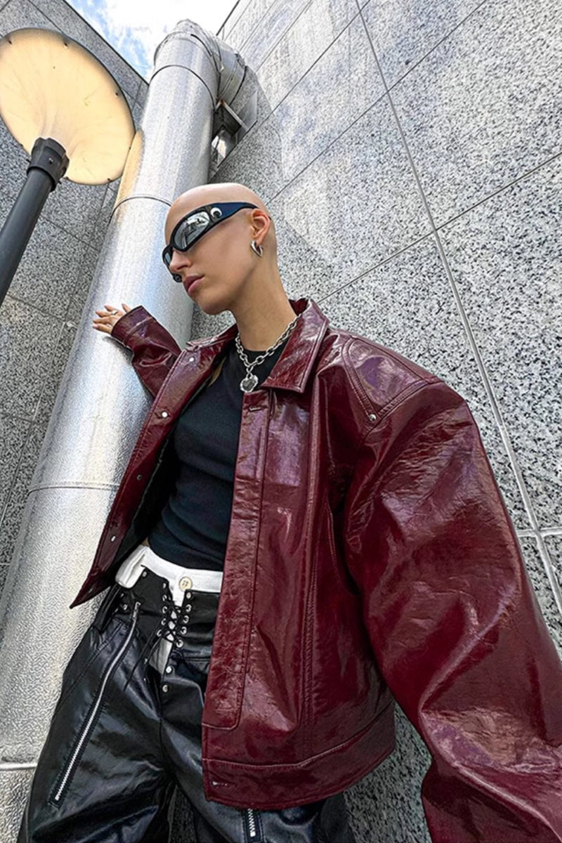 Crimson Edge Oversized Biker Jacket