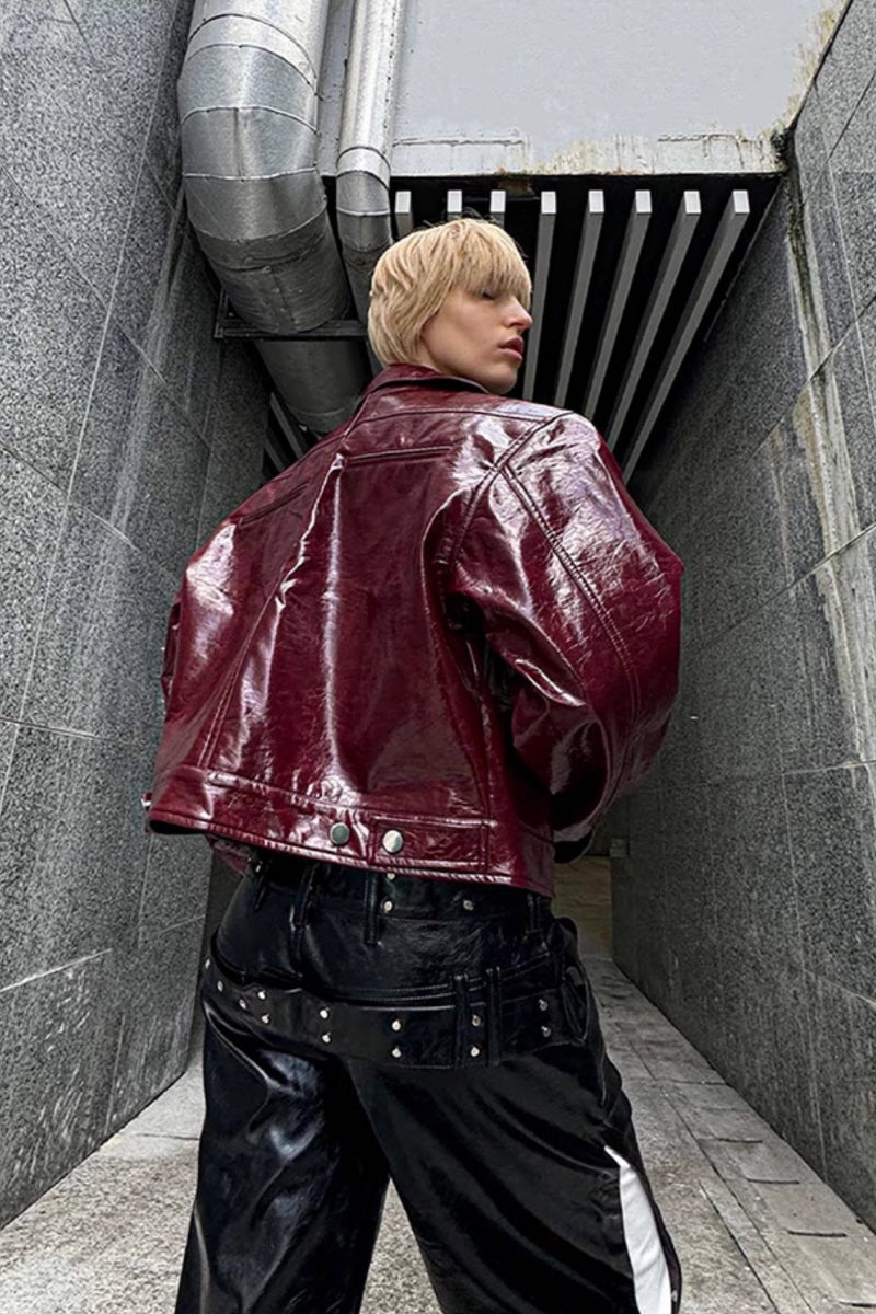 Crimson Edge Oversized Biker Jacket