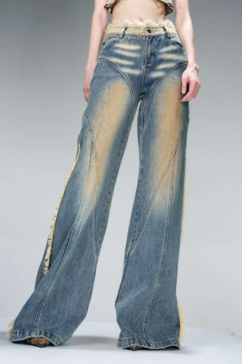 Raw Charm Distressed Wide-Leg Denim Pants