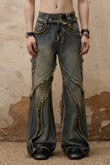 Shattered Edge Distressed Flare Jeans