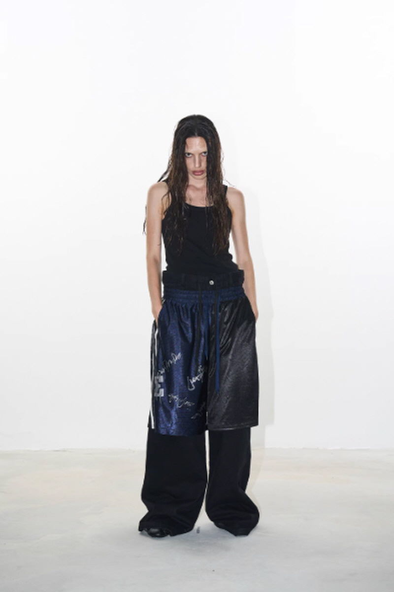 Urban Graffiti Panelled Wide-Leg Pants