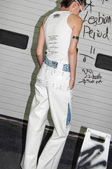 Street Heat Double-Layered Punk Leather Pants-White