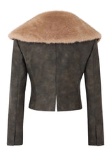 Vintage Washed Fur Collar Leather Jacket