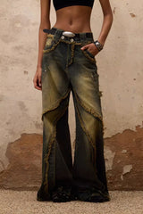 Shattered Edge Distressed Flare Jeans