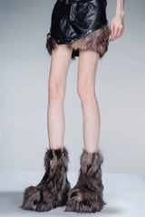 Boundary Shift Fur-Trimmed Leather Skirt-Black