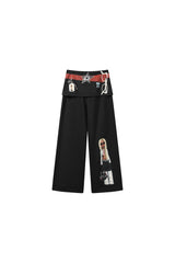 Retro Graphic Wide-Leg Pants