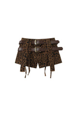 Double Belted Leopard Print Shorts