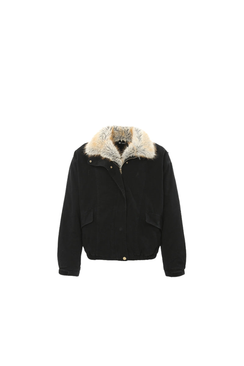 Feral City Fur-Collar Jacket - Black