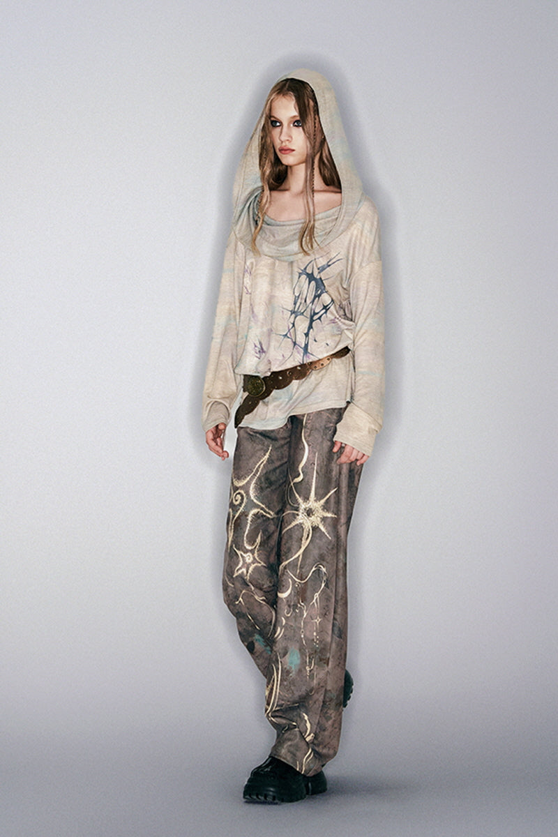 Ethereal Rust Abstract Printed Wide-Leg Pants